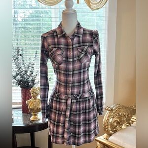 Miley Cyrus & Max Azria Plaid Long Sleeve Dress - Black, White, Pink
